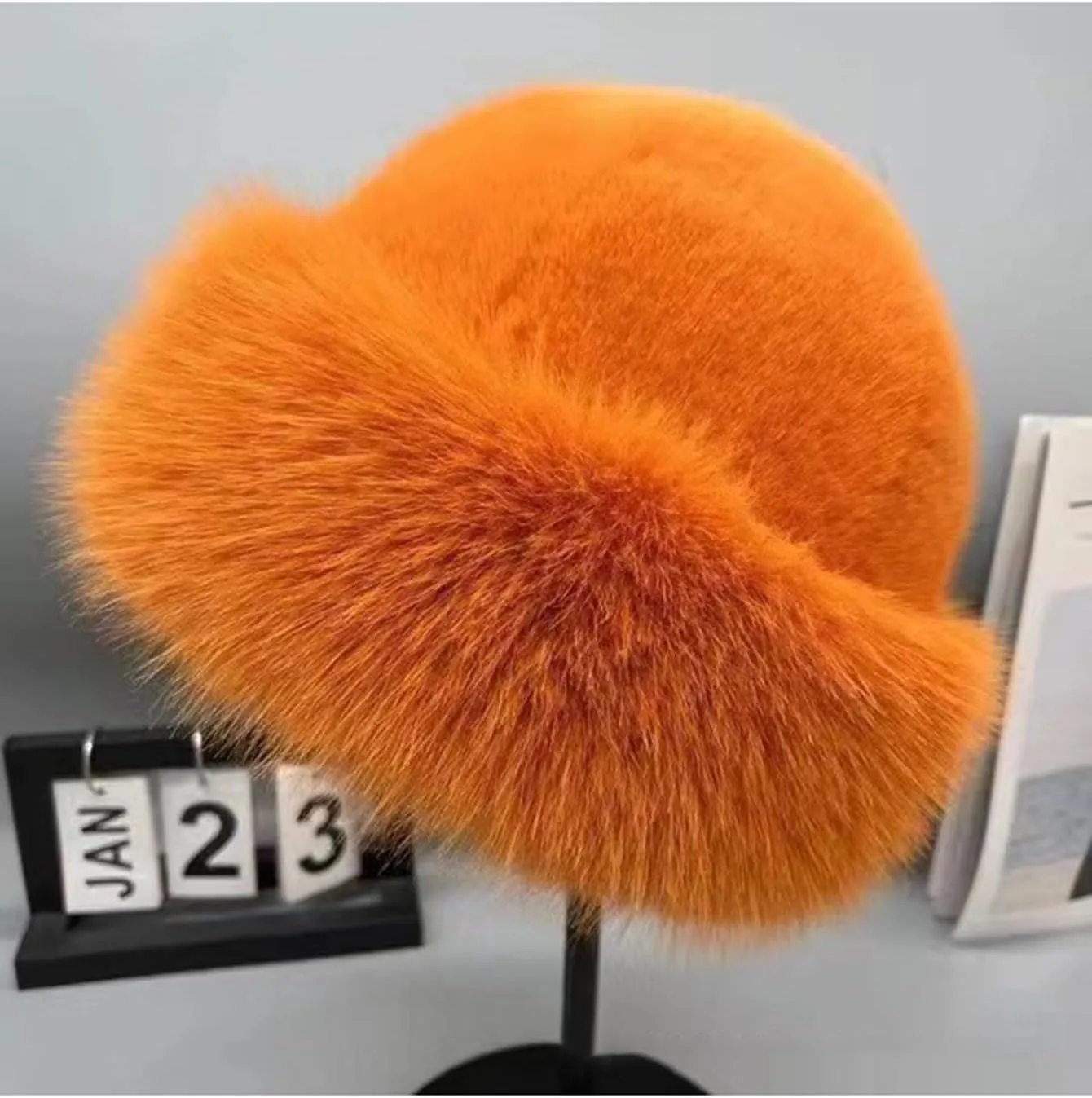 Eforcase 2PCS Women Winter Fuzzy Bucket Hat Warm Faux Fur Fluffy Hat Fisherman Cap Russian Cossack Style Hat for Cold Weather