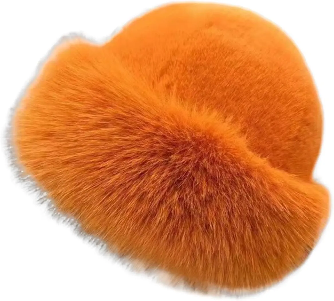 Eforcase 2PCS Women Winter Fuzzy Bucket Hat Warm Faux Fur Fluffy Hat Fisherman Cap Russian Cossack Style Hat for Cold Weather