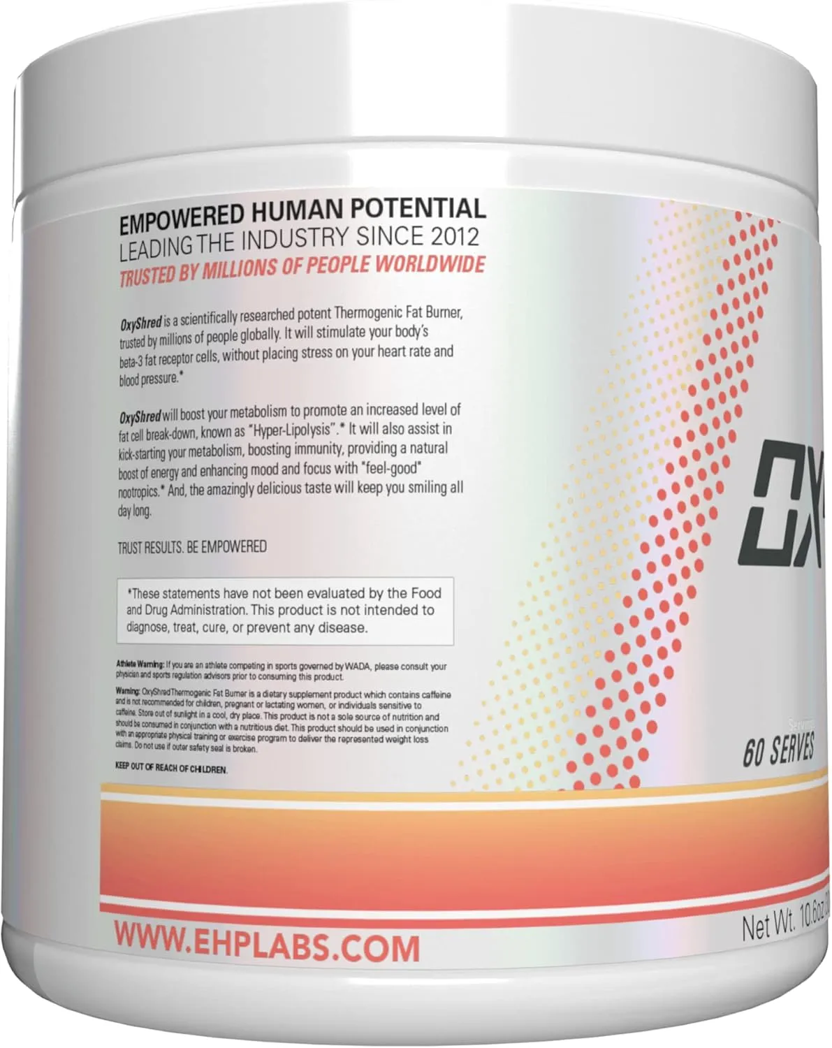 EHP Labs OxyShred Pre Workout Powder - Preworkout Powder with L Glutamine & Acetyl L Carnitine, Energy Boost Drink - Peach Candy Rings, 60 Servings