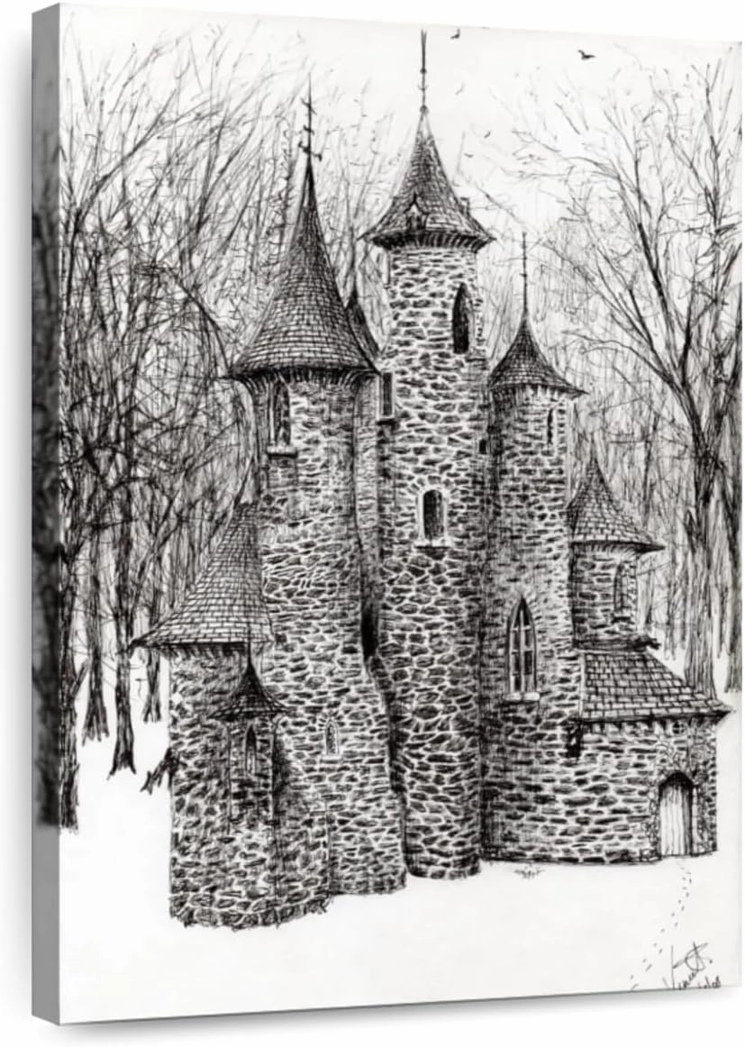 Elephant Stock - Gatehouse Of The Castle In Forest Of Findhorn Wall Art - Vertical Canvas Wall Art - Living Room Wall Decor - Drawing Castles Canvas Art - White And Gray Decor by Vincent Alexander Booth - 30" x 45"