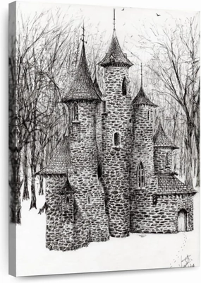 Elephant Stock - Gatehouse Of The Castle In Forest Of Findhorn Wall Art - Vertical Canvas Wall Art - Living Room Wall Decor - Drawing Castles Canvas Art - White And Gray Decor by Vincent Alexander Booth - 30" x 45"