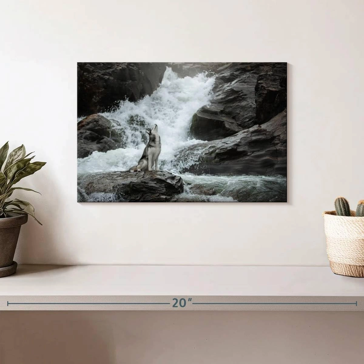 Elephant Stock - Husky By Waterfall Wall Art - Horizontal Canvas Wall Art - Living Room Wall Decor - Photography Nature Canvas Art - Brown And Gray Decor - 12" x 8"