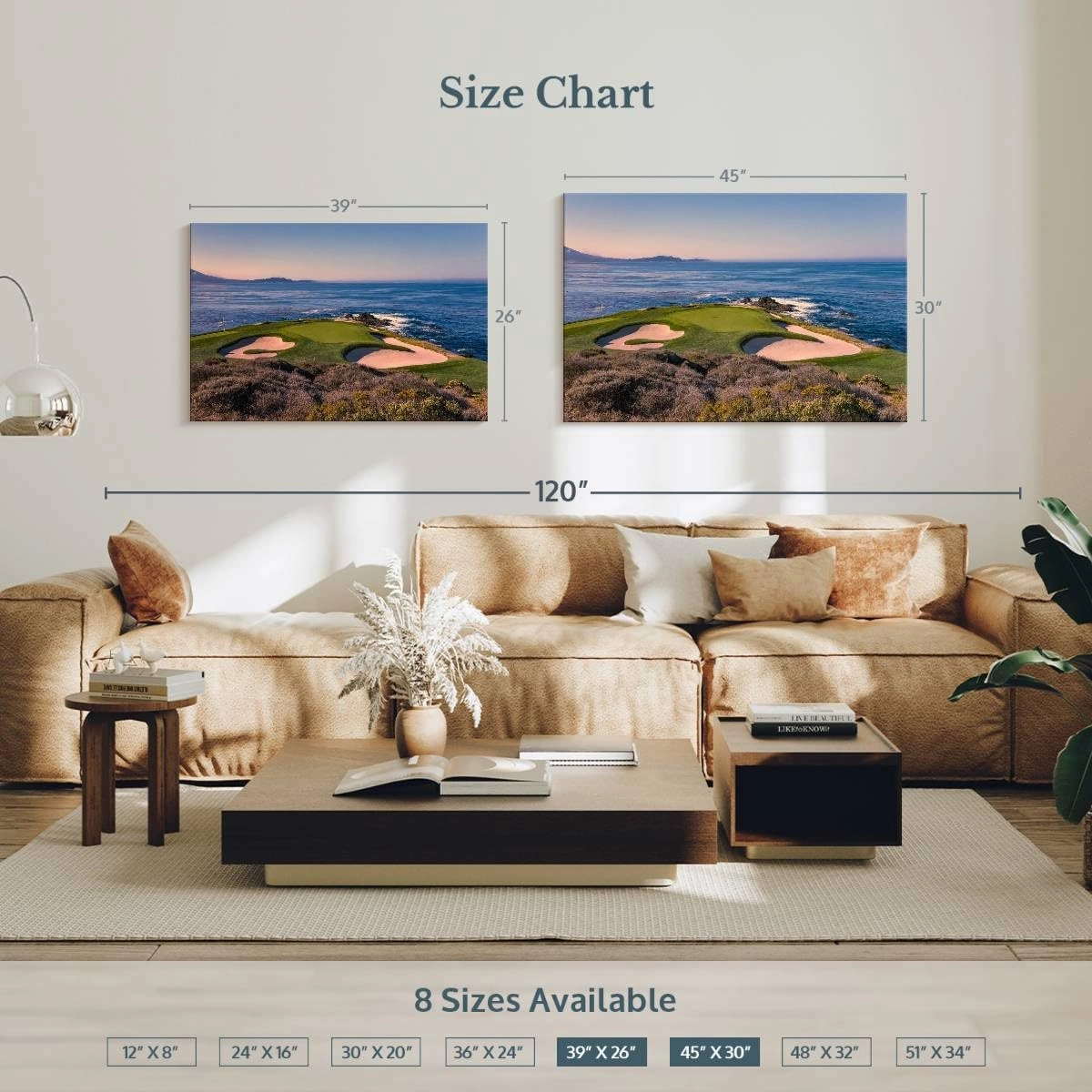 Elephant Stock - Pebble Beach Golf Club Wall Art - Horizontal Canvas Wall Art - Living Room Wall Decor - Photography Sports Canvas Art - Beige And Blue Decor - 45" x 30"