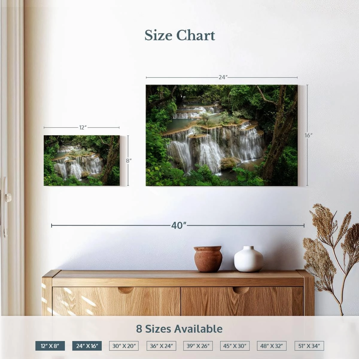Elephant Stock - Rainforest River Waterfall Wall Art - Horizontal Canvas Wall Art - Living Room Wall Decor - Photography Nature Canvas Art - Green And Brown Decor - 12" x 8"