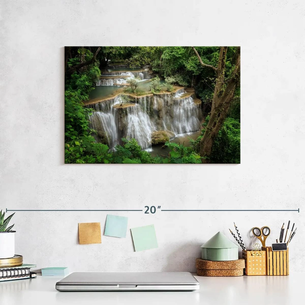Elephant Stock - Rainforest River Waterfall Wall Art - Horizontal Canvas Wall Art - Living Room Wall Decor - Photography Nature Canvas Art - Green And Brown Decor - 12" x 8"