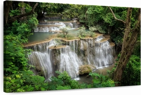 Elephant Stock - Rainforest River Waterfall Wall Art - Horizontal Canvas Wall Art - Living Room Wall Decor - Photography Nature Canvas Art - Green And Brown Decor - 12" x 8"