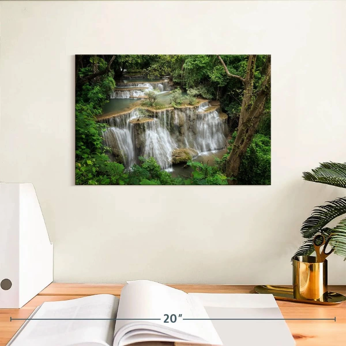 Elephant Stock - Rainforest River Waterfall Wall Art - Horizontal Canvas Wall Art - Living Room Wall Decor - Photography Nature Canvas Art - Green And Brown Decor - 12" x 8"