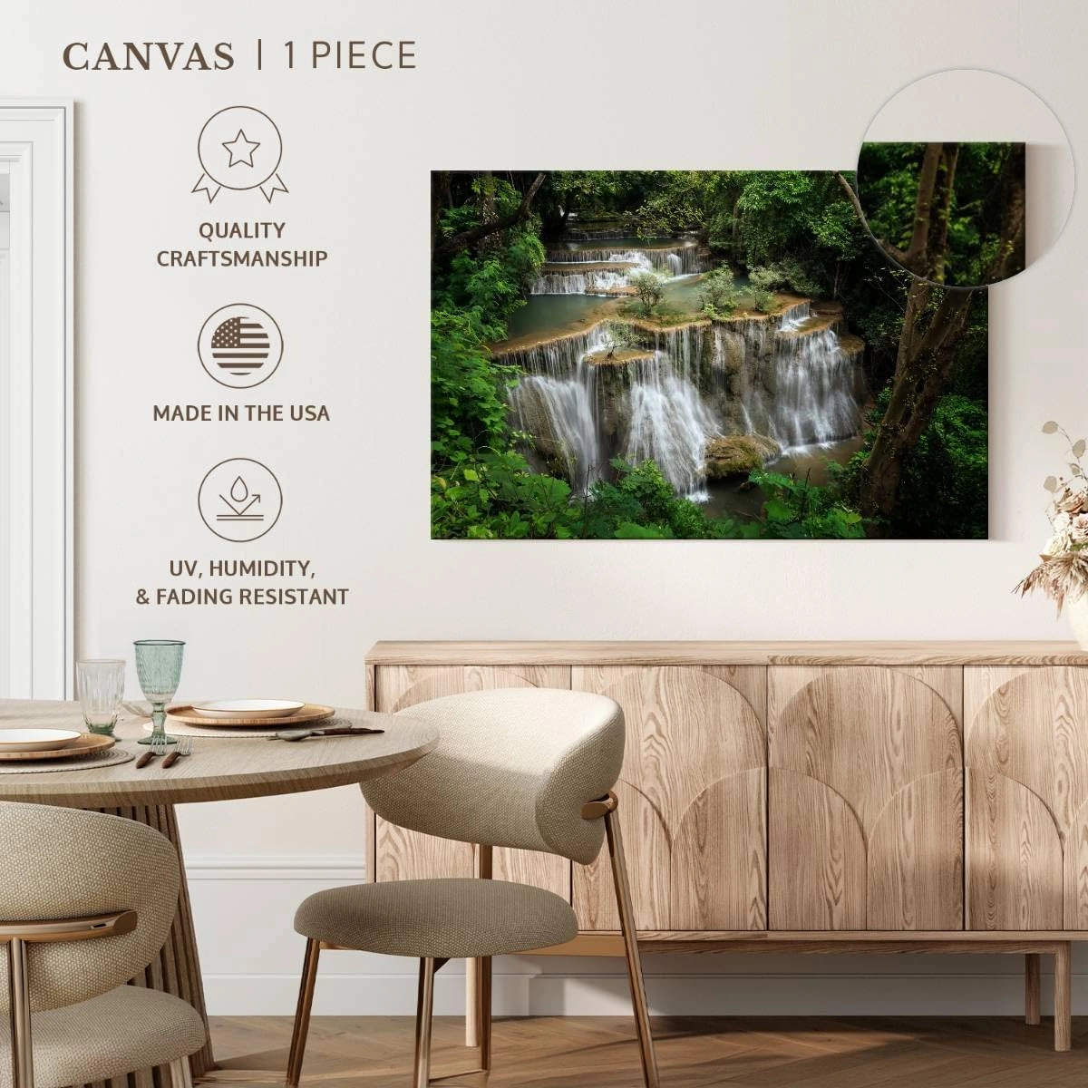 Elephant Stock - Rainforest River Waterfall Wall Art - Horizontal Canvas Wall Art - Living Room Wall Decor - Photography Nature Canvas Art - Green And Brown Decor - 12" x 8"