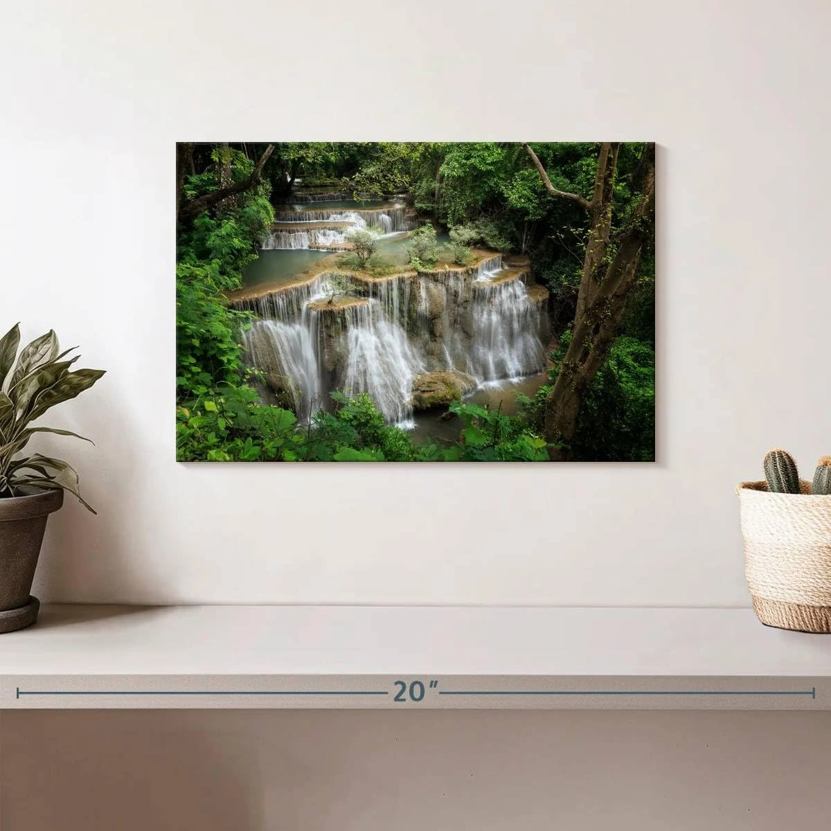 Elephant Stock - Rainforest River Waterfall Wall Art - Horizontal Canvas Wall Art - Living Room Wall Decor - Photography Nature Canvas Art - Green And Brown Decor - 12" x 8"