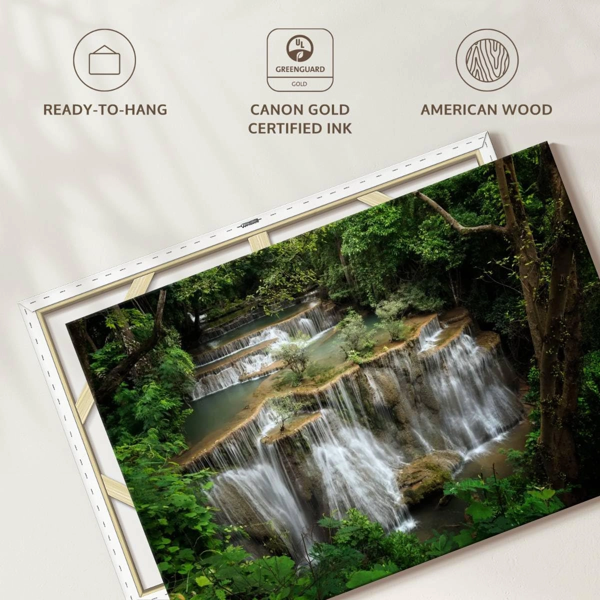Elephant Stock - Rainforest River Waterfall Wall Art - Horizontal Canvas Wall Art - Living Room Wall Decor - Photography Nature Canvas Art - Green And Brown Decor - 12" x 8"