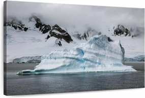 ElephantStock - Iceberg With Mountain In Antarctica Wall Art - Horizontal Canvas Wall Art - Living Room Wall Decor - Photography Glacier Canvas Art - Blue And Black Decor by Larry Malvin - 39" x 26"