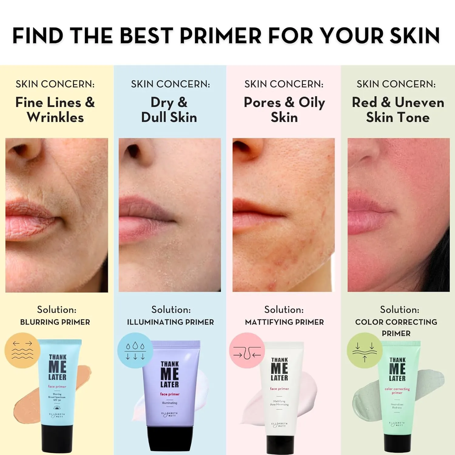 Elizabeth Mott Thank Me Later Face Primer - Mattifying Makeup Base Primer for Shine and Oil Control - Pore Minimizer, Hides Wrinkles and Fine Lines – Long-lasting Makeup Gripping Formula 30 g