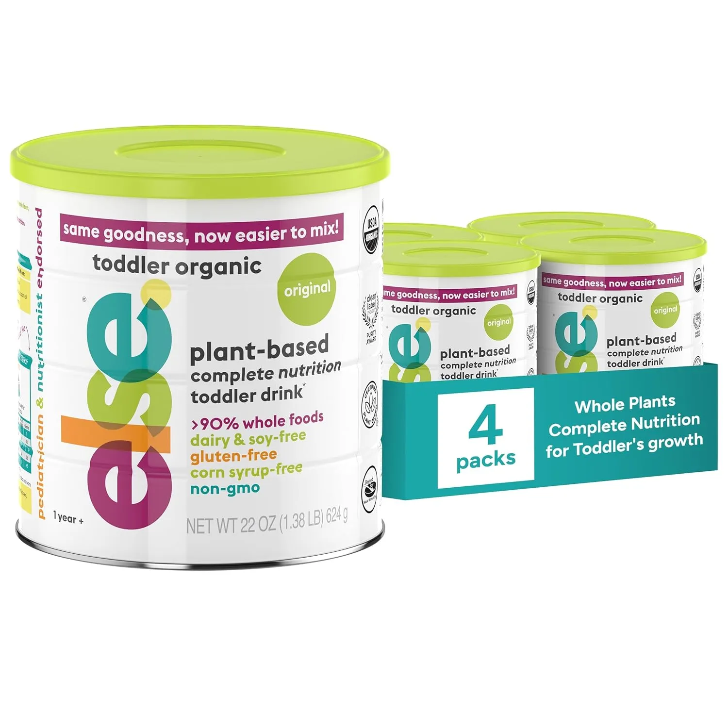 Else Nutrition Toddler Formula 12-36 mo., Plant Based Toddler Nutritional Drink - Soy & Dairy Free, Lactose Free - Complete Baby Formula (12-36 mo.), Protein Powder w/ 20  Vitamins (22oz, 4-Pack)