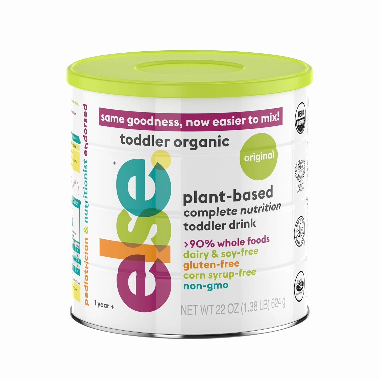 Else Nutrition Toddler Formula 12-36 mo., Plant Based Toddler Nutritional Drink - Soy & Dairy Free, Lactose Free - Complete Baby Formula (12-36 mo.), Protein Powder w/ 20  Vitamins (22oz, 1-Pack)