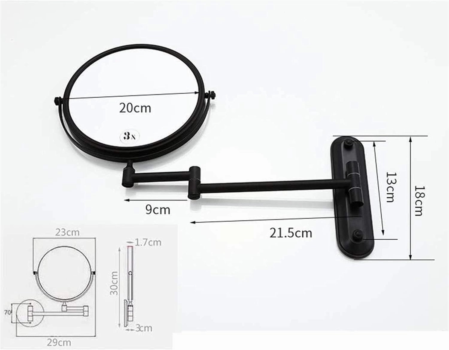 ELTOX Makeup Mirror Cosmetic Vanity Mirror 8 inch Beauty Mirror Wall Mounted Double Sided 3X Magnification Retractable Folding Shaving in Bedroom or Bathroom (/Black/8 Inches 3 X (Black 8 I