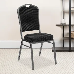 EMMA   OLIVER 4 Pack Crown Back Banquet Stack Chair in Black Dot Fabric - Silver Vein Frame