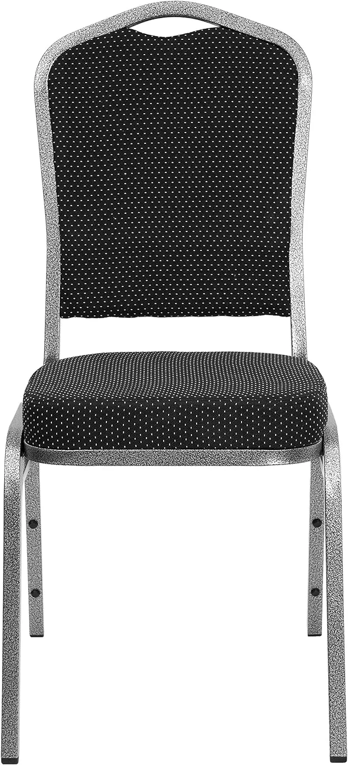 EMMA   OLIVER 4 Pack Crown Back Banquet Stack Chair in Black Dot Fabric - Silver Vein Frame