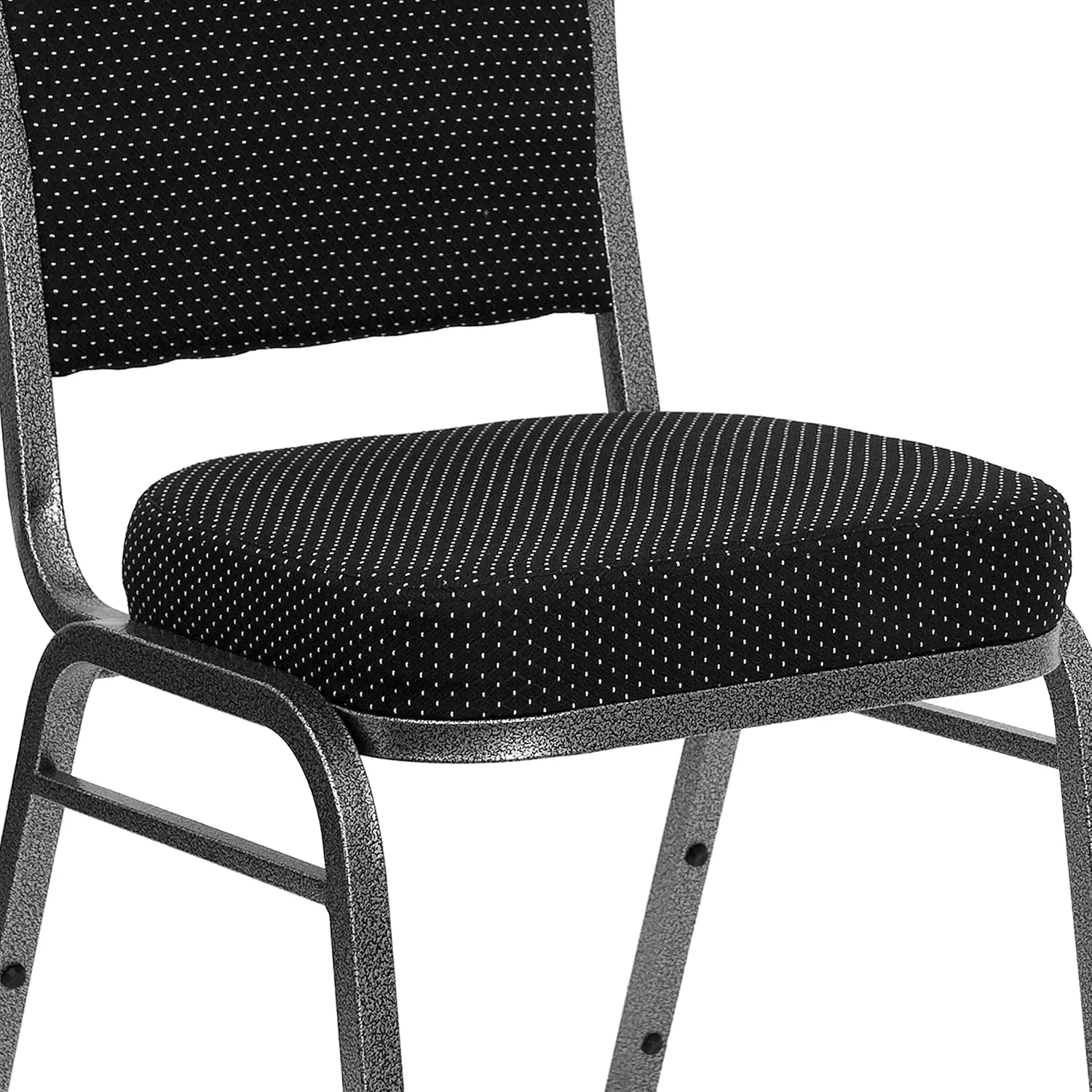 EMMA   OLIVER 4 Pack Crown Back Banquet Stack Chair in Black Dot Fabric - Silver Vein Frame