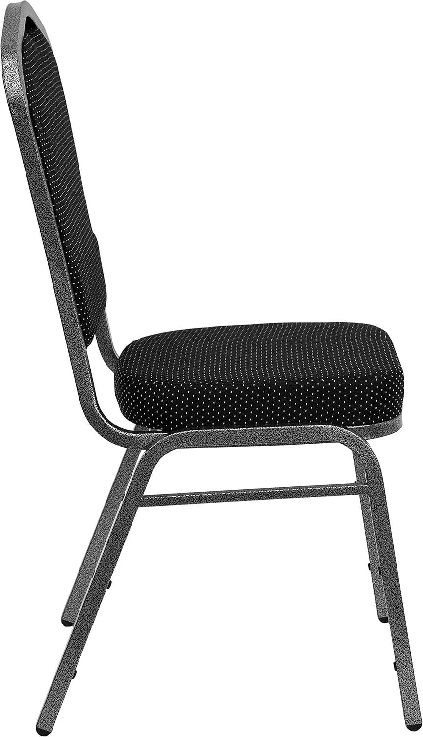 EMMA   OLIVER 4 Pack Crown Back Banquet Stack Chair in Black Dot Fabric - Silver Vein Frame