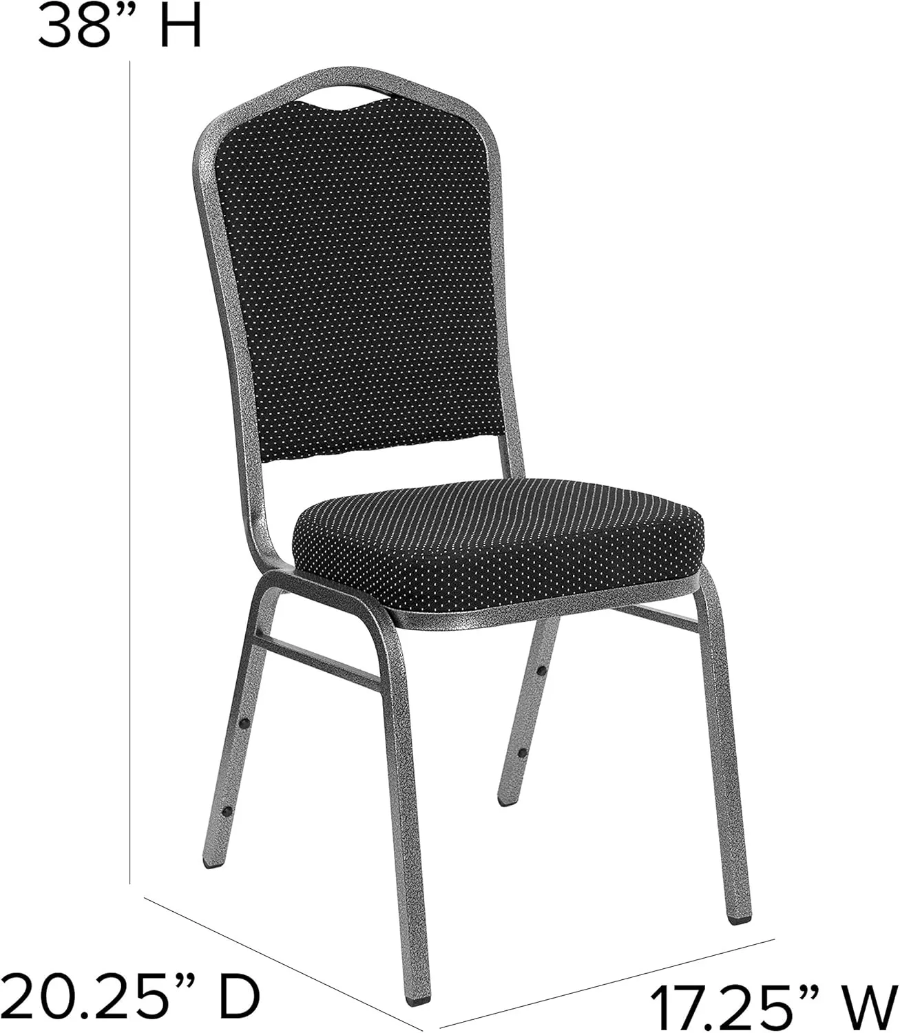 EMMA   OLIVER 4 Pack Crown Back Banquet Stack Chair in Black Dot Fabric - Silver Vein Frame