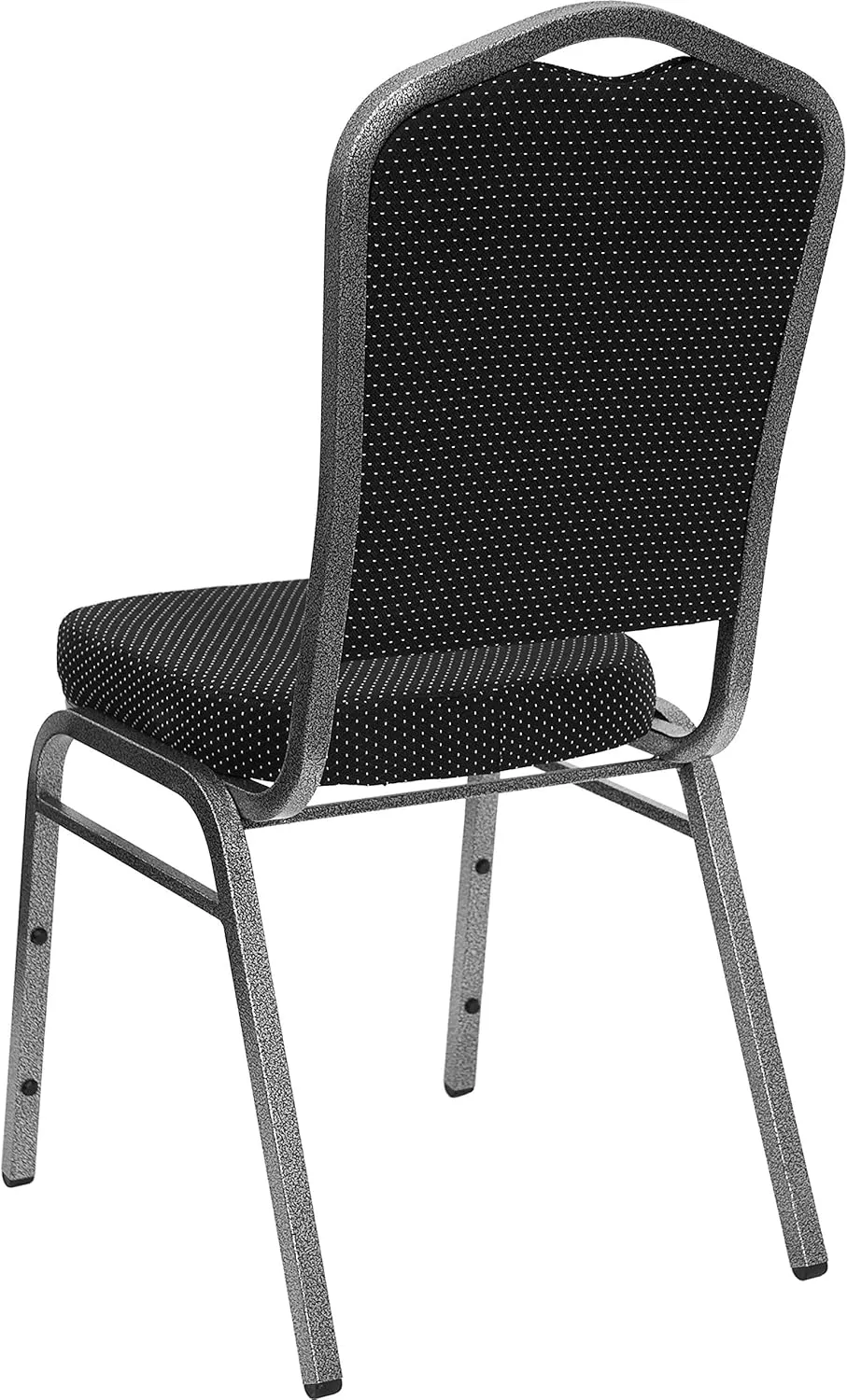 EMMA   OLIVER 4 Pack Crown Back Banquet Stack Chair in Black Dot Fabric - Silver Vein Frame