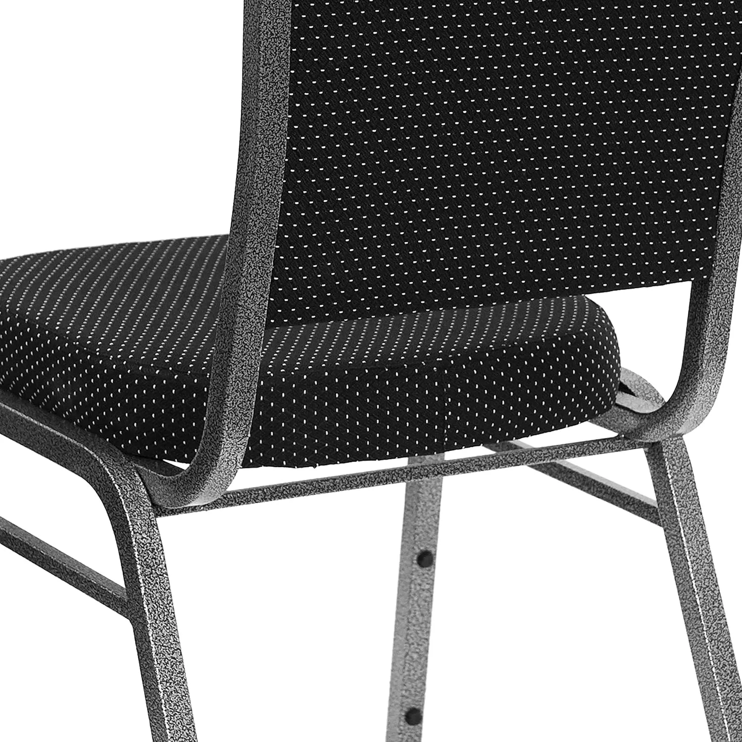 EMMA   OLIVER 4 Pack Crown Back Banquet Stack Chair in Black Dot Fabric - Silver Vein Frame
