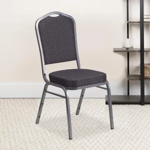 EMMA   OLIVER 4 Pack Crown Back Stack Banquet Chair in Black Pattern Fabric - Silver Vein Frame