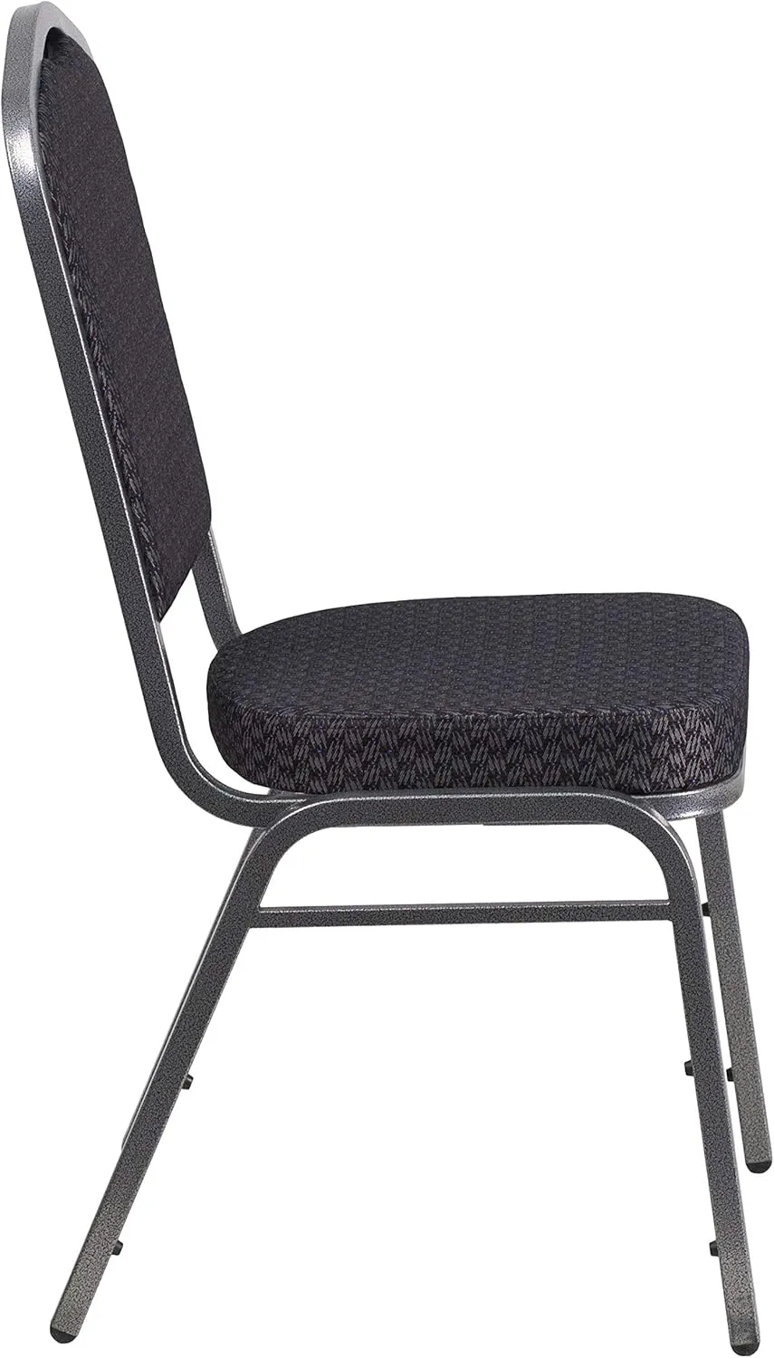 EMMA   OLIVER 4 Pack Crown Back Stack Banquet Chair in Black Pattern Fabric - Silver Vein Frame