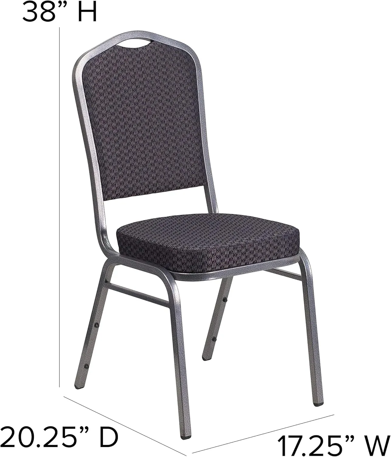 EMMA   OLIVER 4 Pack Crown Back Stack Banquet Chair in Black Pattern Fabric - Silver Vein Frame