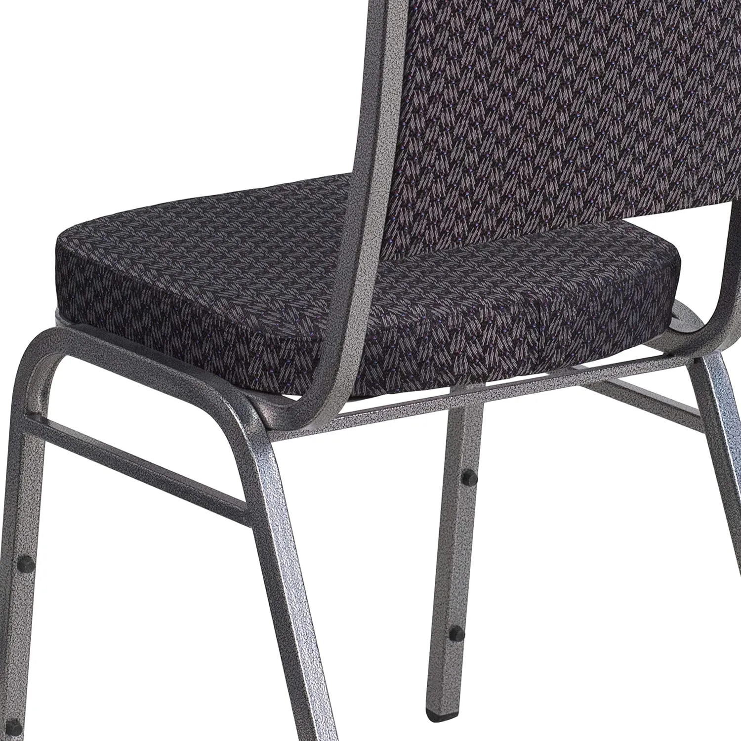 EMMA   OLIVER 4 Pack Crown Back Stack Banquet Chair in Black Pattern Fabric - Silver Vein Frame
