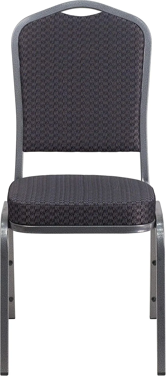 EMMA   OLIVER 4 Pack Crown Back Stack Banquet Chair in Black Pattern Fabric - Silver Vein Frame