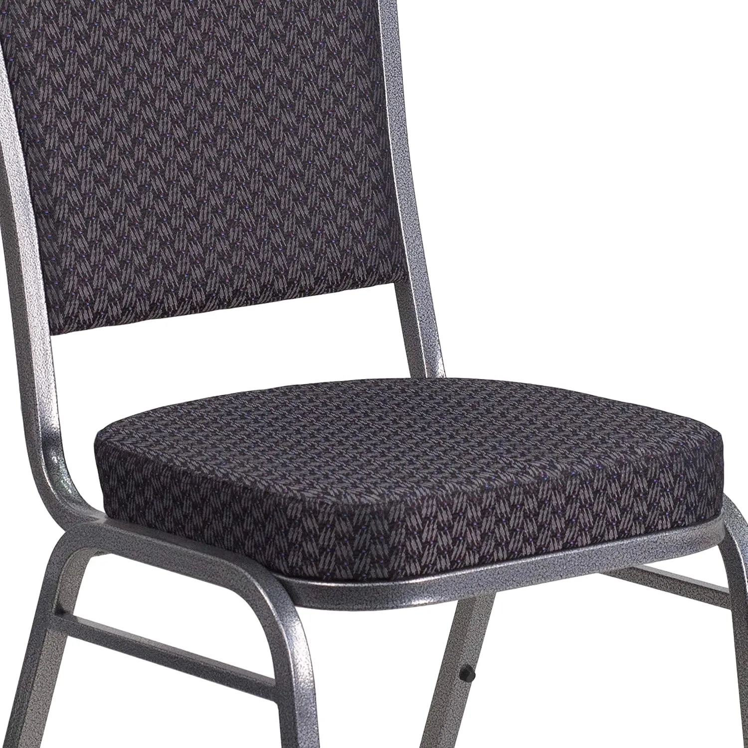 EMMA   OLIVER 4 Pack Crown Back Stack Banquet Chair in Black Pattern Fabric - Silver Vein Frame