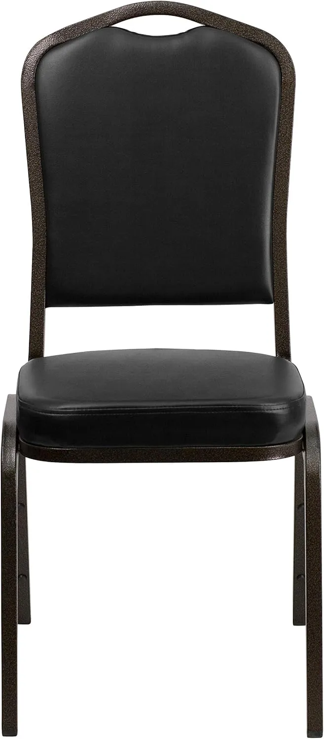 EMMA   OLIVER 4 Pack Crown Back Stacking Banquet Chair in Black Vinyl - Gold Vein Frame