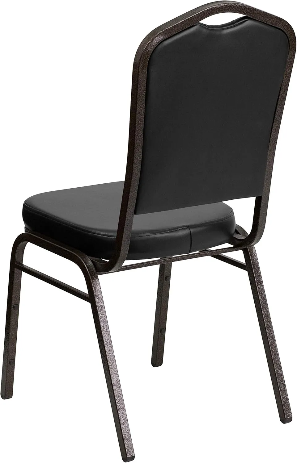 EMMA   OLIVER 4 Pack Crown Back Stacking Banquet Chair in Black Vinyl - Gold Vein Frame