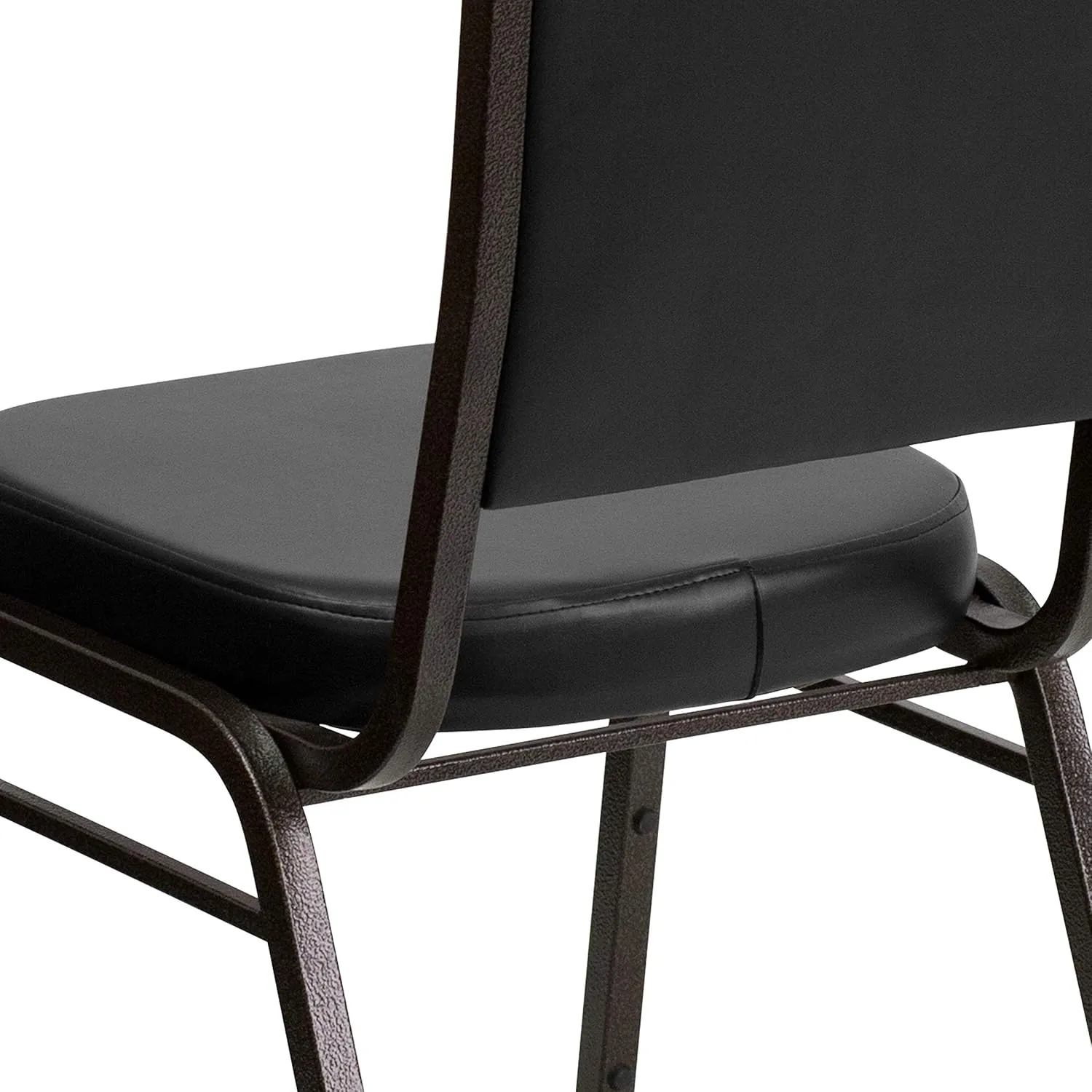 EMMA   OLIVER 4 Pack Crown Back Stacking Banquet Chair in Black Vinyl - Gold Vein Frame