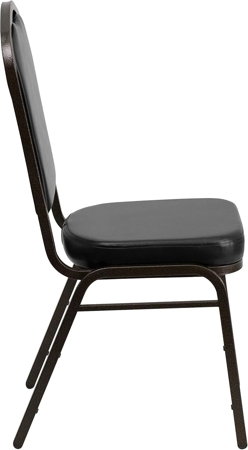 EMMA   OLIVER 4 Pack Crown Back Stacking Banquet Chair in Black Vinyl - Gold Vein Frame