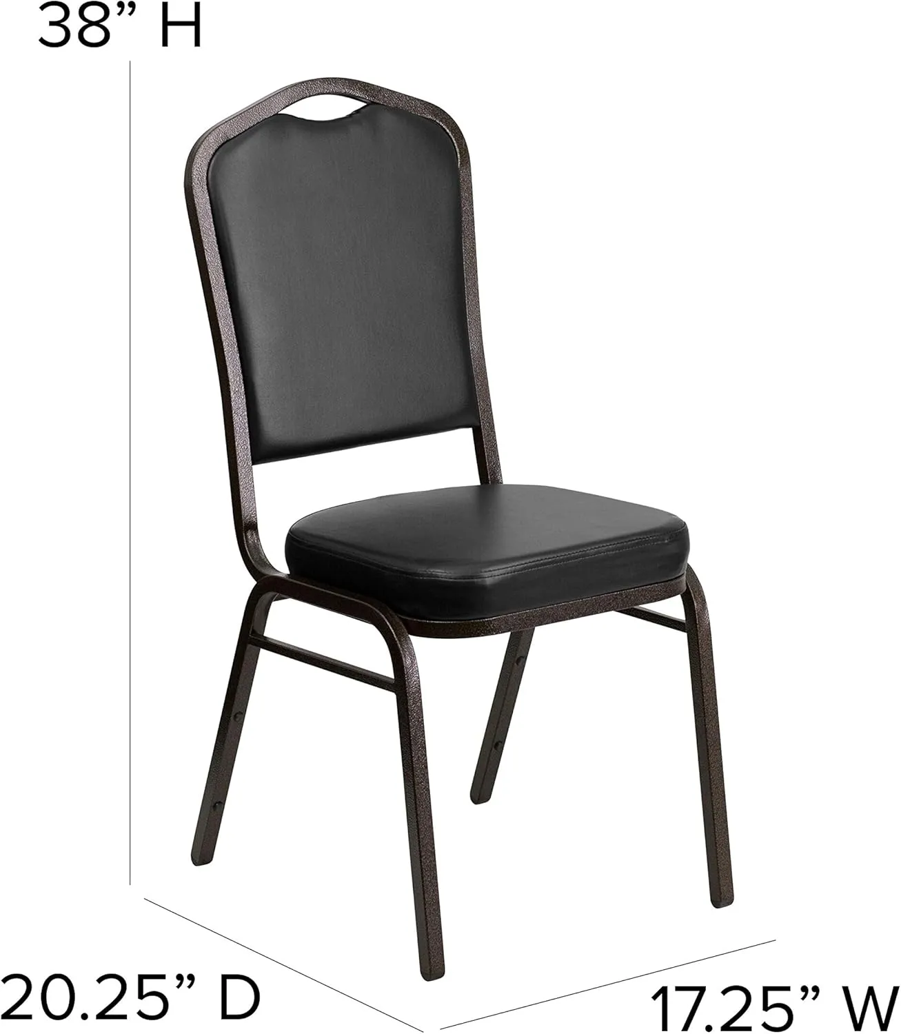 EMMA   OLIVER 4 Pack Crown Back Stacking Banquet Chair in Black Vinyl - Gold Vein Frame