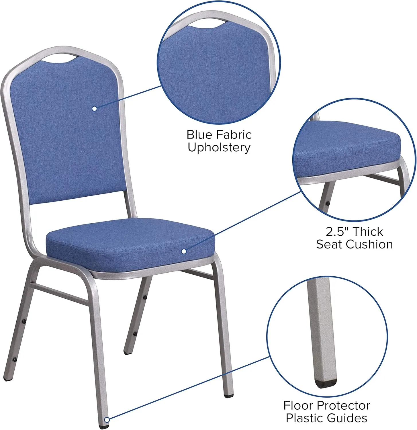 EMMA   OLIVER 4 Pack Crown Back Stacking Banquet Chair in Blue Fabric - Silver Frame