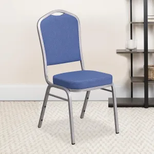 EMMA   OLIVER 4 Pack Crown Back Stacking Banquet Chair in Blue Fabric - Silver Frame