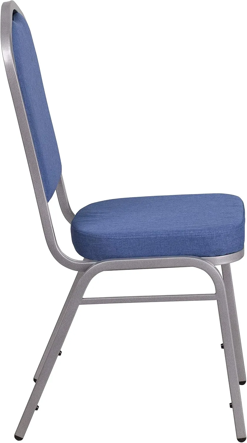 EMMA   OLIVER 4 Pack Crown Back Stacking Banquet Chair in Blue Fabric - Silver Frame