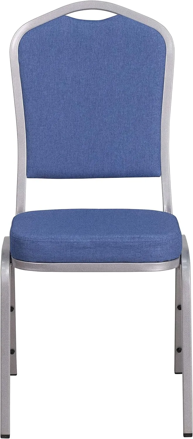 EMMA   OLIVER 4 Pack Crown Back Stacking Banquet Chair in Blue Fabric - Silver Frame