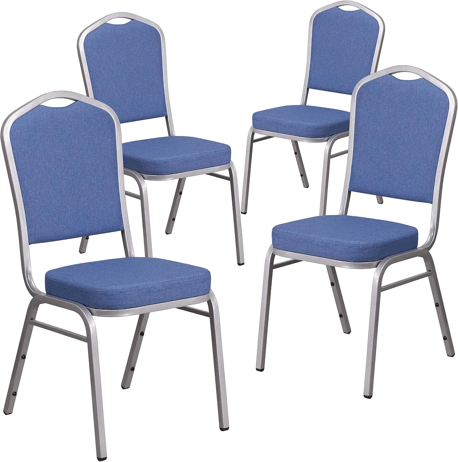 EMMA   OLIVER 4 Pack Crown Back Stacking Banquet Chair in Blue Fabric - Silver Frame