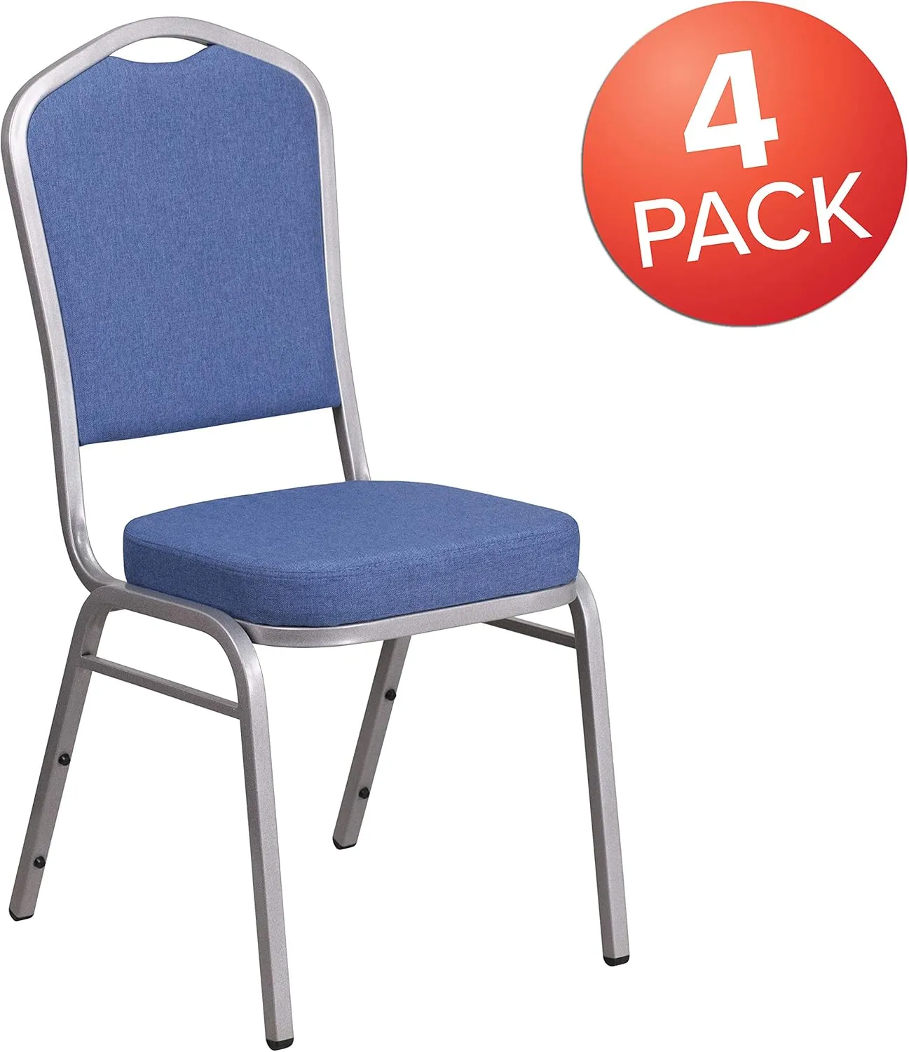 EMMA   OLIVER 4 Pack Crown Back Stacking Banquet Chair in Blue Fabric - Silver Frame