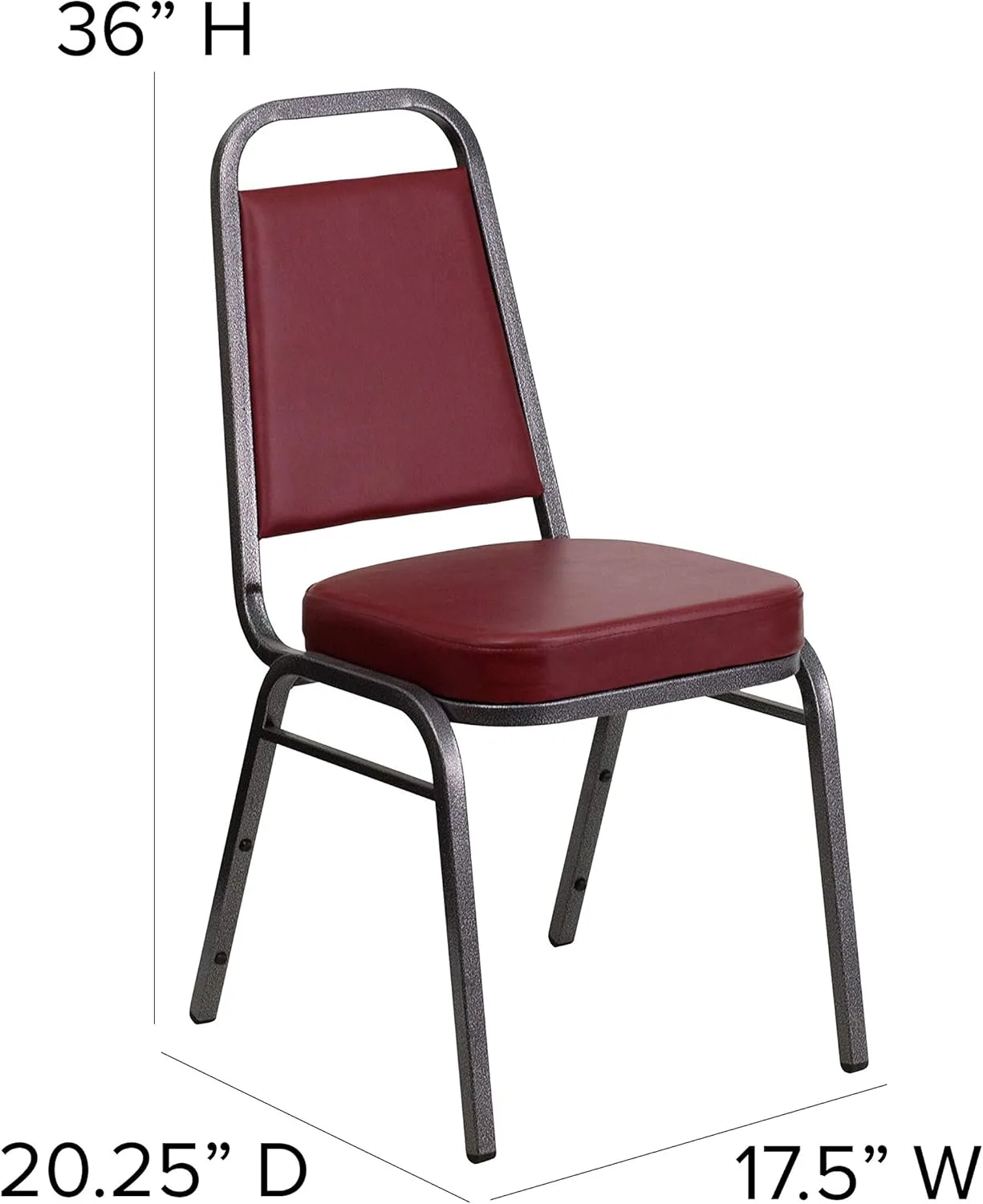 EMMA   OLIVER Trapezoid Back Banquet Chair, Burgundy Vinyl/Silver Vein Frame