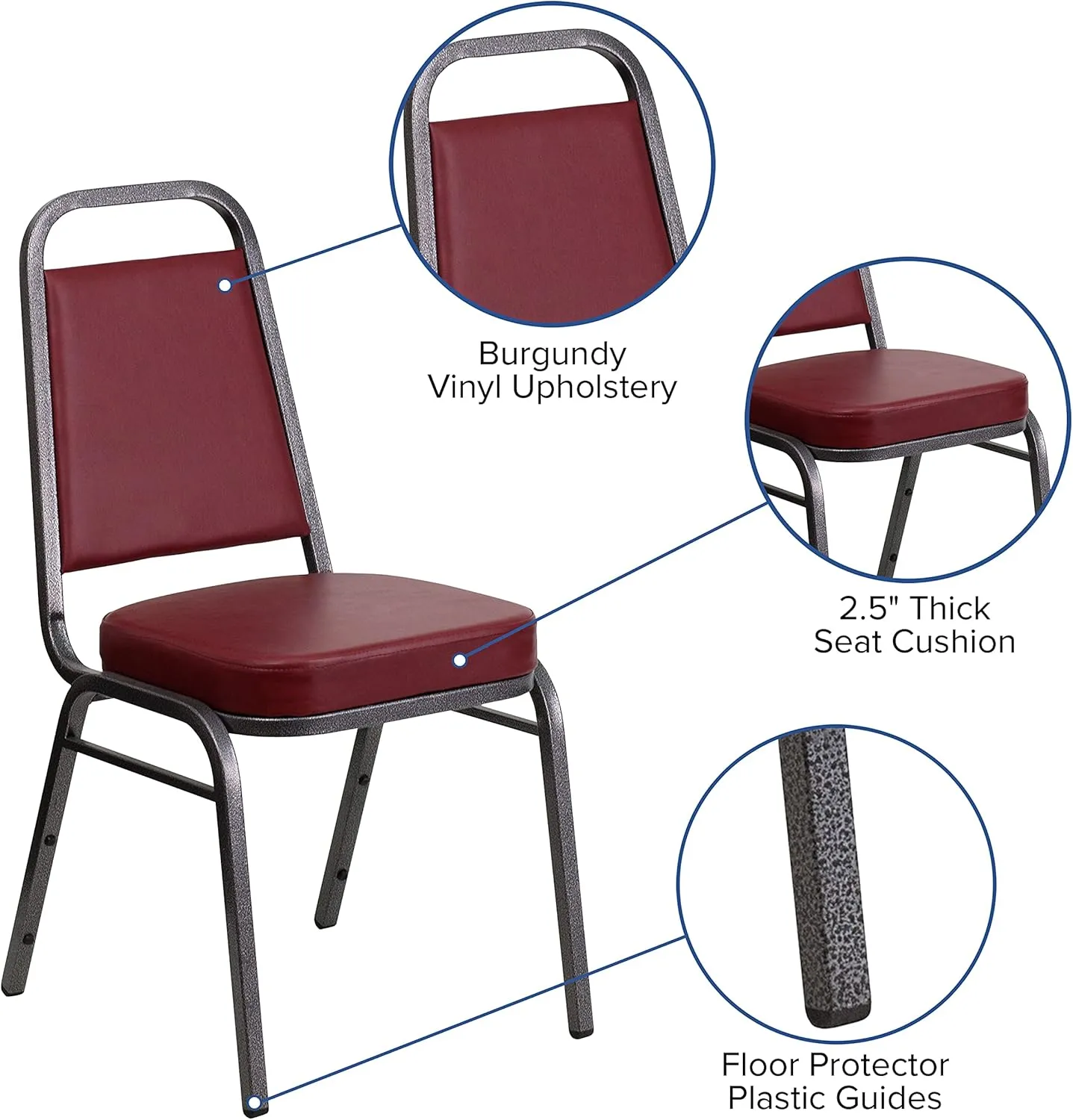 EMMA   OLIVER Trapezoid Back Banquet Chair, Burgundy Vinyl/Silver Vein Frame
