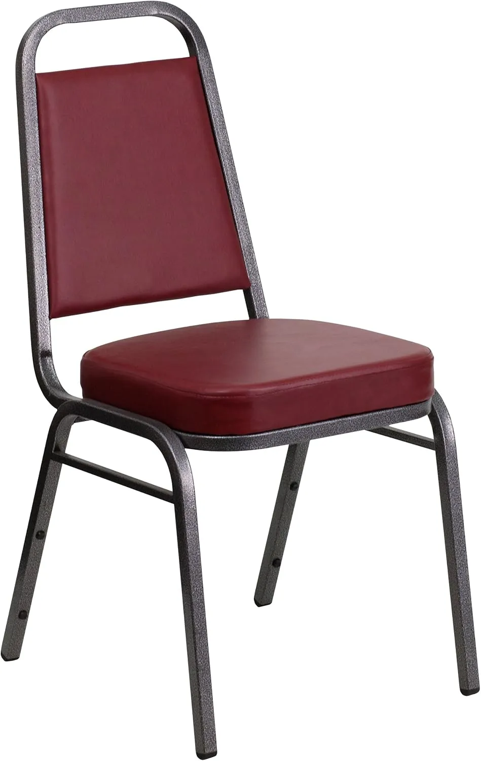 EMMA   OLIVER Trapezoid Back Banquet Chair, Burgundy Vinyl/Silver Vein Frame