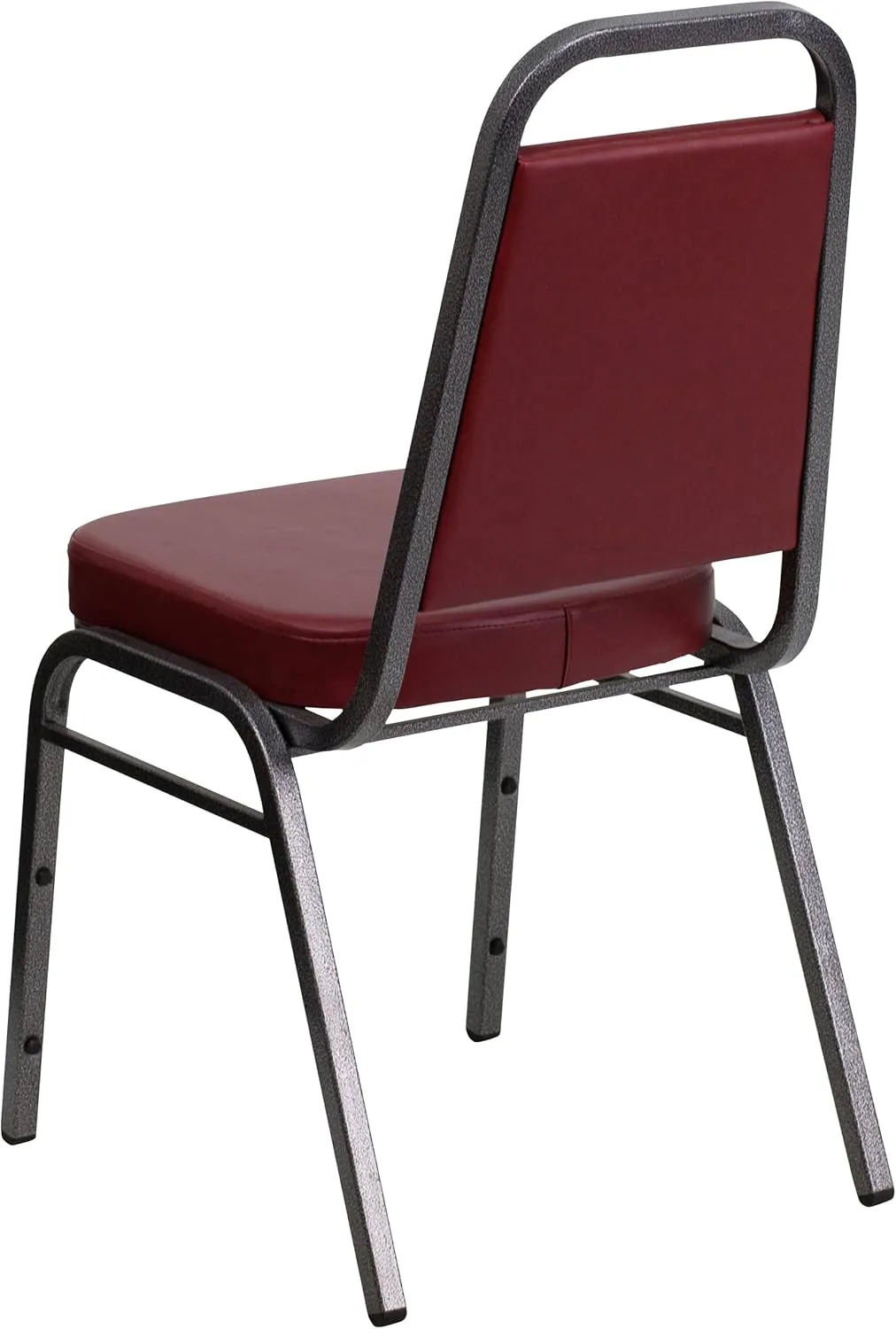 EMMA   OLIVER Trapezoid Back Banquet Chair, Burgundy Vinyl/Silver Vein Frame
