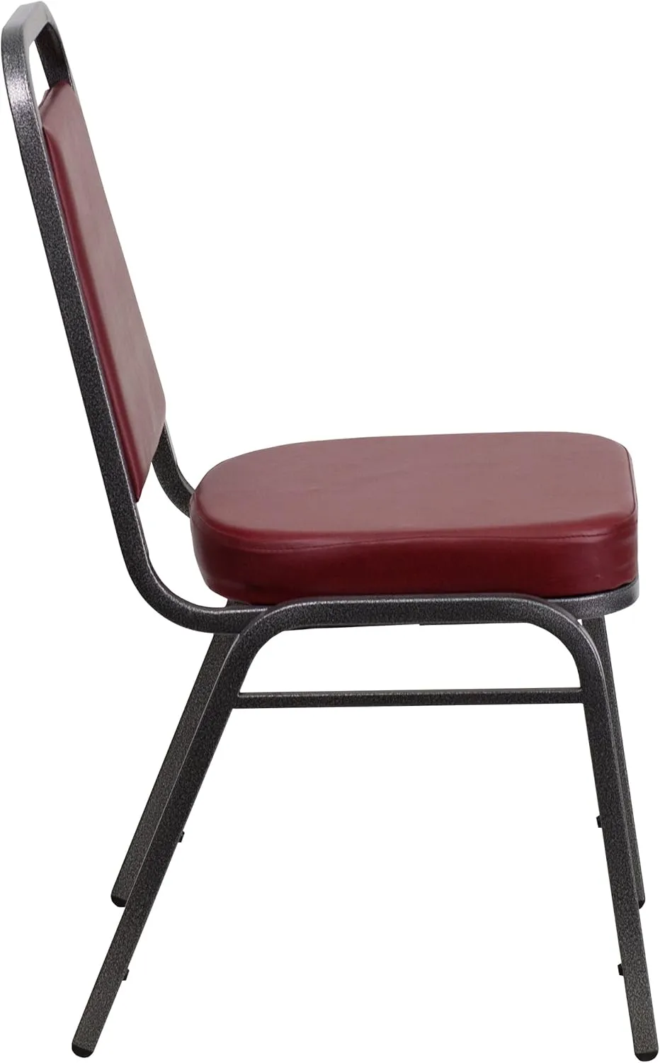 EMMA   OLIVER Trapezoid Back Banquet Chair, Burgundy Vinyl/Silver Vein Frame