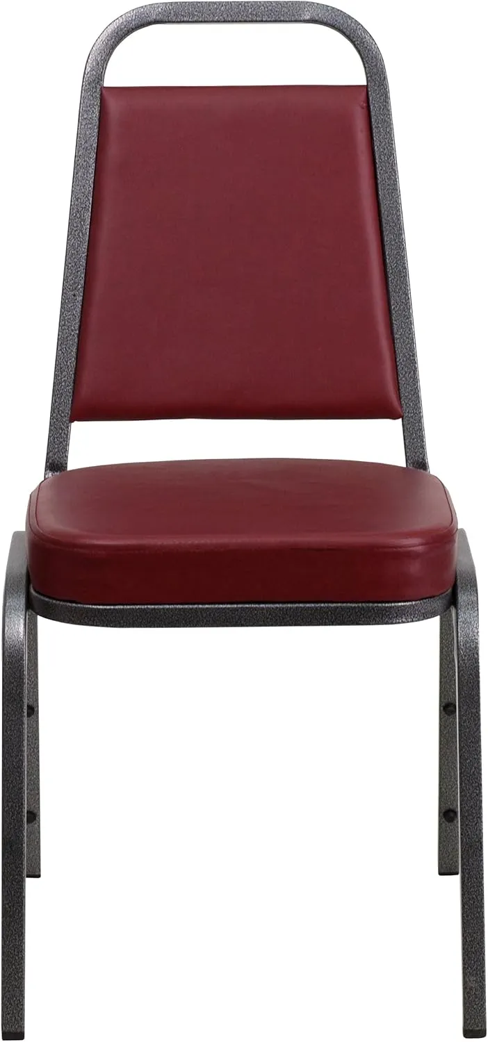 EMMA   OLIVER Trapezoid Back Banquet Chair, Burgundy Vinyl/Silver Vein Frame