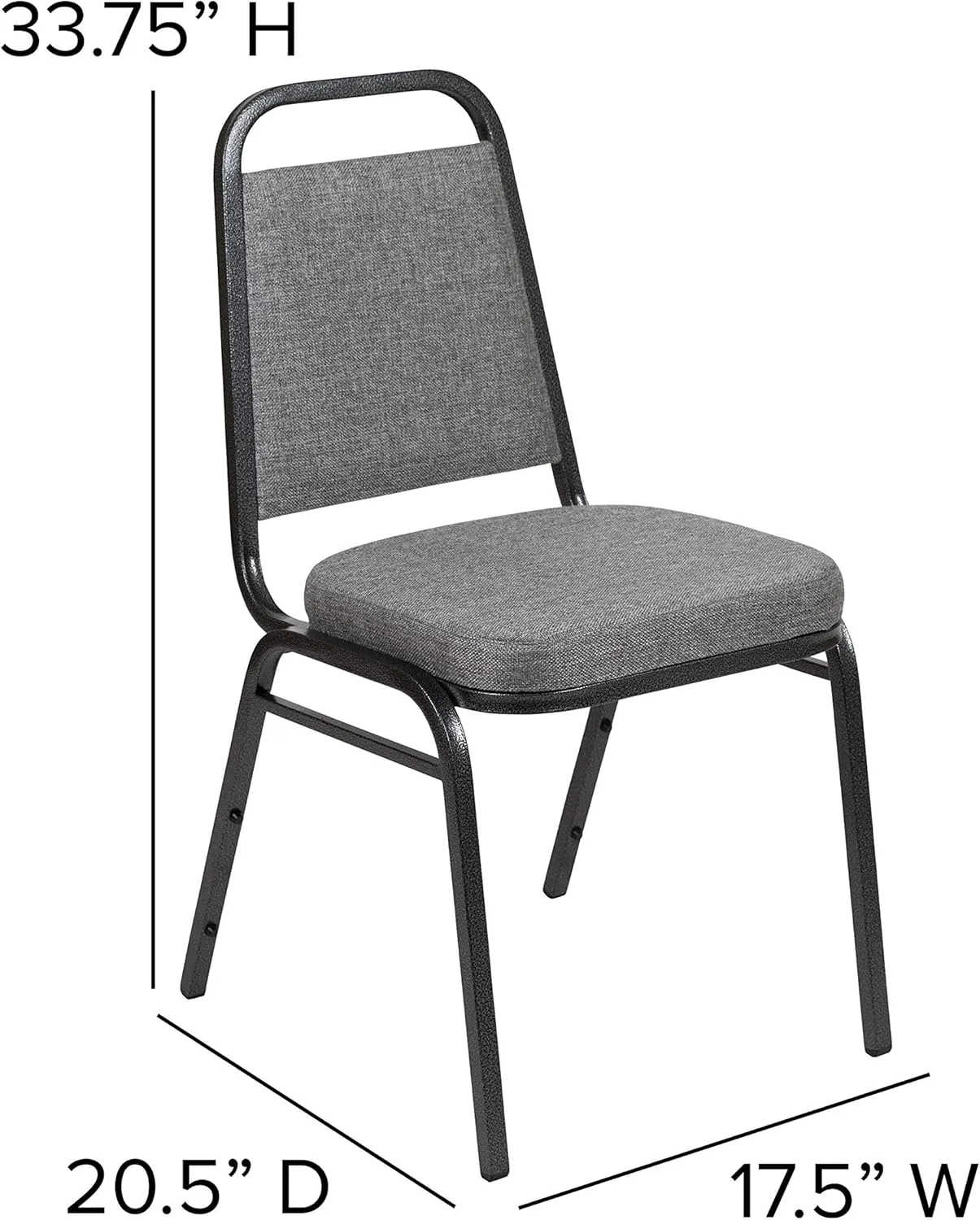 EMMA   OLIVER Trapezoidal Back Banquet Stack Chair, 2.5" Seat - Gray Fabric/Silver Vein Frame